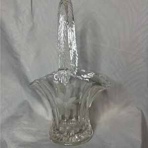 Vintage Duncan Miller Crystal Bridal Etched Basket GLOWS!